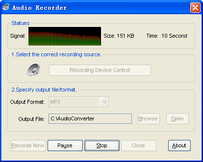 Audio recorder for Ease Audio Converter Screenshot